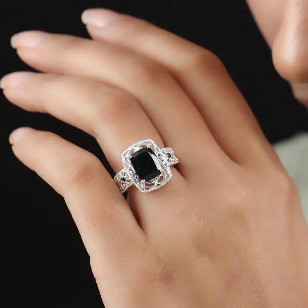 NWOT Host Pick Australian Black Tourmaline Ring , Thai Black Spinel - Picture 5 of 6